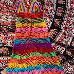 Rat & Boa rainbow colored knitted v neck dress
